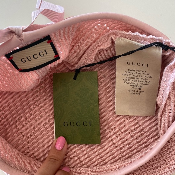 Gucci Beret Crochet Perforated Hat Pink Size Medium - Picture 13 of 15